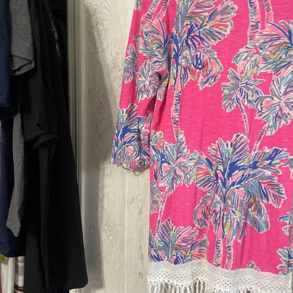 Lilly Pulitzer ALIA BEACH COVER UP Cotton Dress, Flamingo Pink Nice Stems XS K14 - Picture 5 of 9